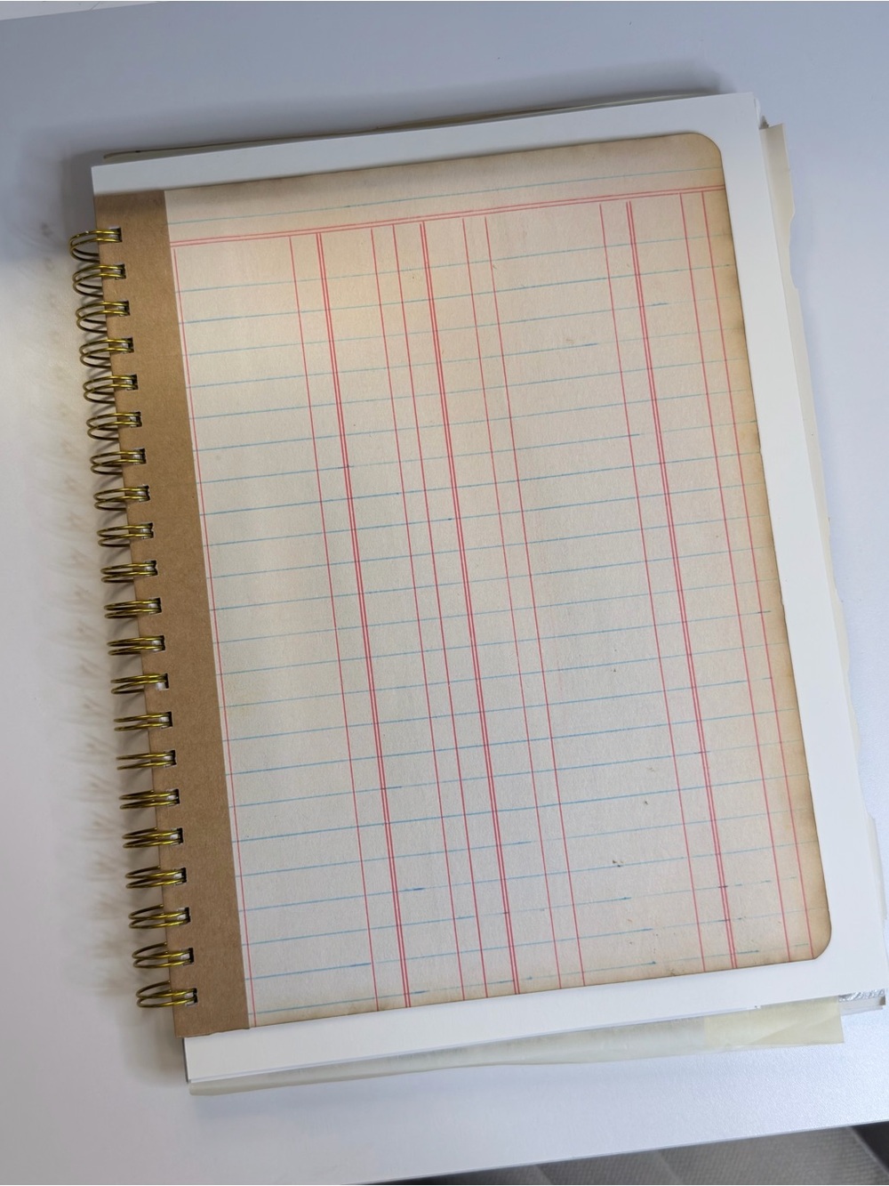 Kraft Cover Spiral Ledger Notebook – Gold Coil, Cream Ledger Pages